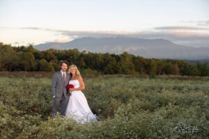 wedding couple with the smoky mountains in the background